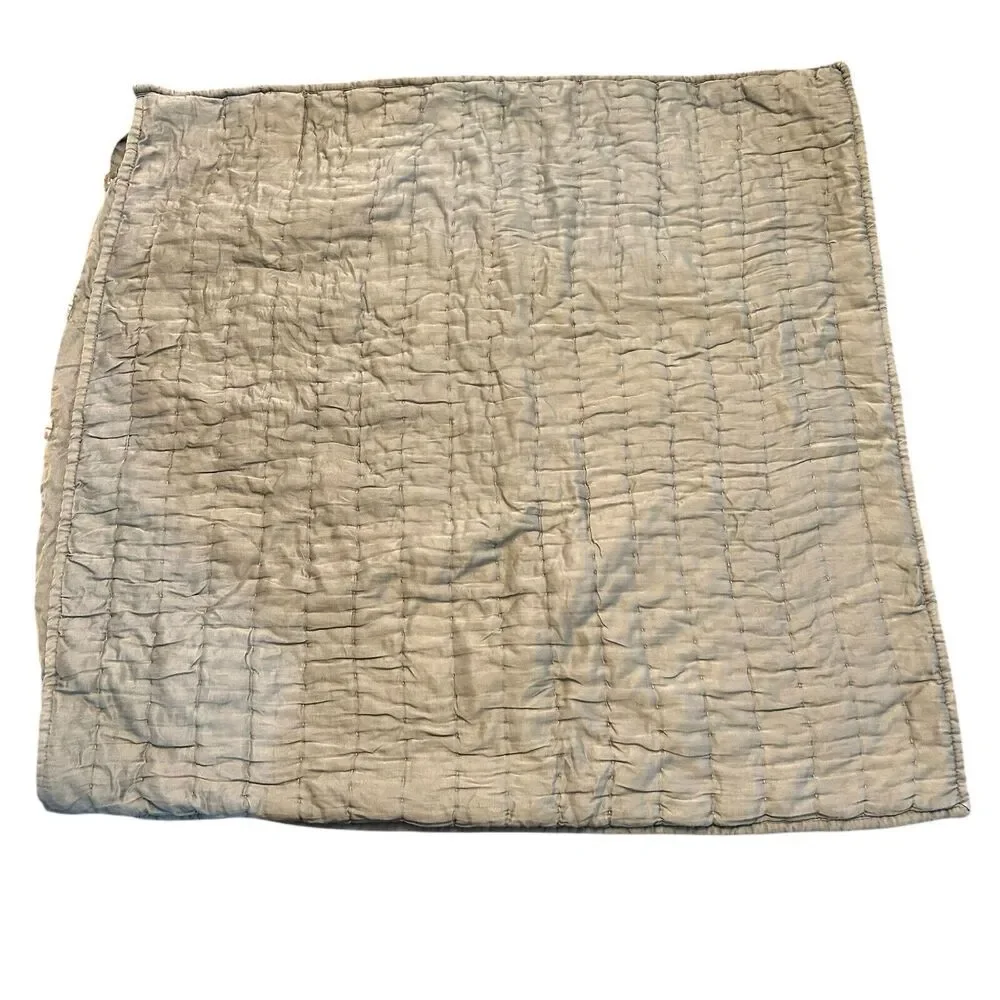 Pottery Barn Silk Front Gray Channel Stitch Euro Sham Square Pillow Case 26”‎